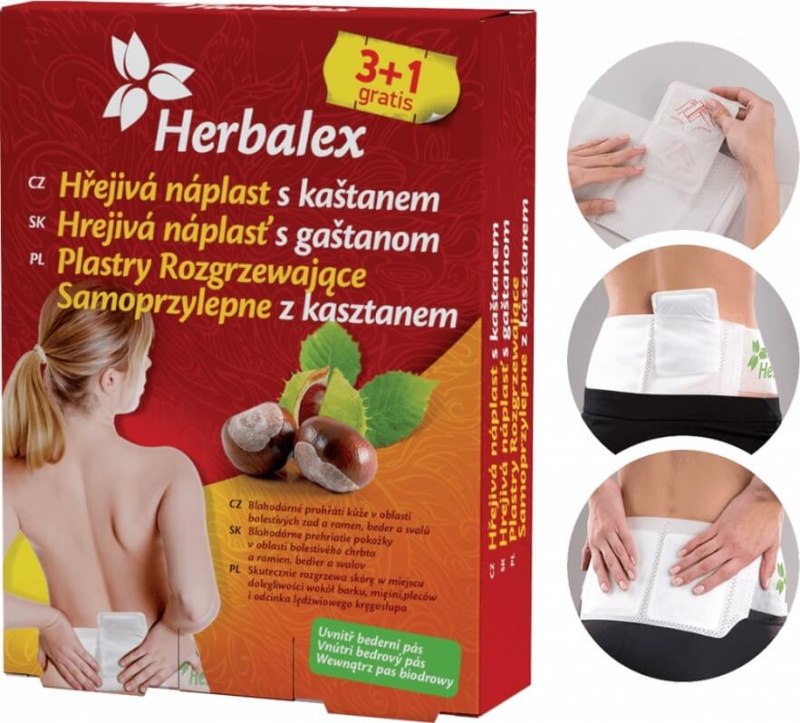 HERBALEX Hřejivé náplati s kaštanem 4 ks + bederní pás