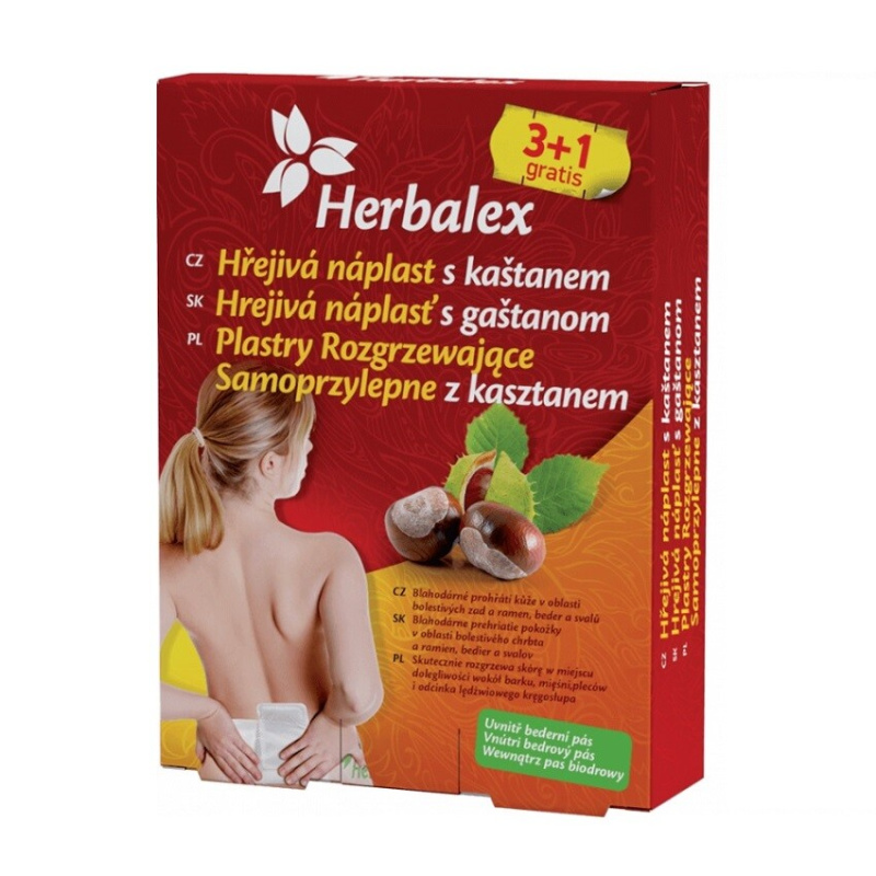 HERBALEX Hřejivé náplati s kaštanem 4 ks + bederní pás