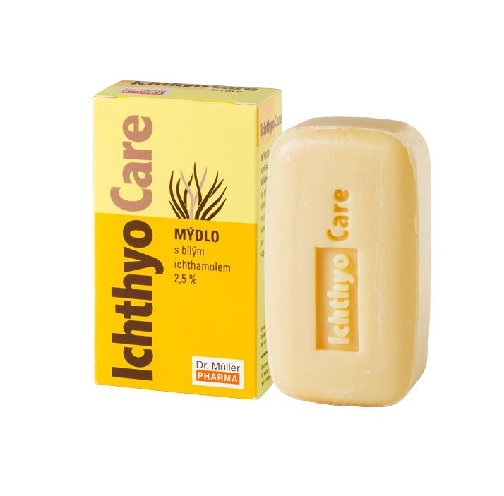 DR. MÜLLER IchthyoCare mýdlo 2.5% 90 g, Typ pleti, pokožky: Svědivá, Určené na: Mytí a čištění, Ekzémy a vyrážky, Forma výrobku: Tuhé