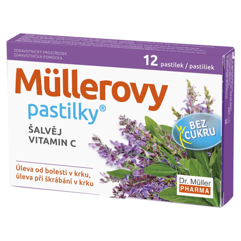 DR. MÜLLER Müllerovy pastilky šalvěj, vitamin C bez cukru 12 ks