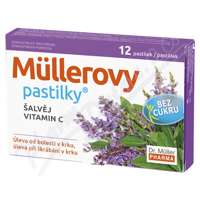 DR. MÜLLER Müllerovy pastilky šalvěj, vitamin C bez cukru 12 ks