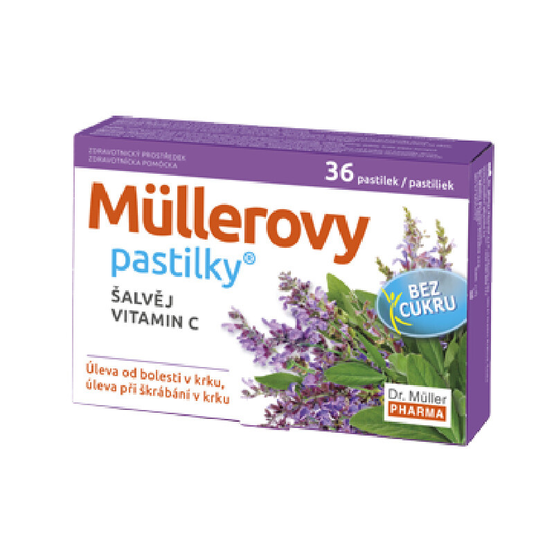 DR. MÜLLER Müllerovy pastilky šalvěj, vitamin C bez cukru 12 ks
