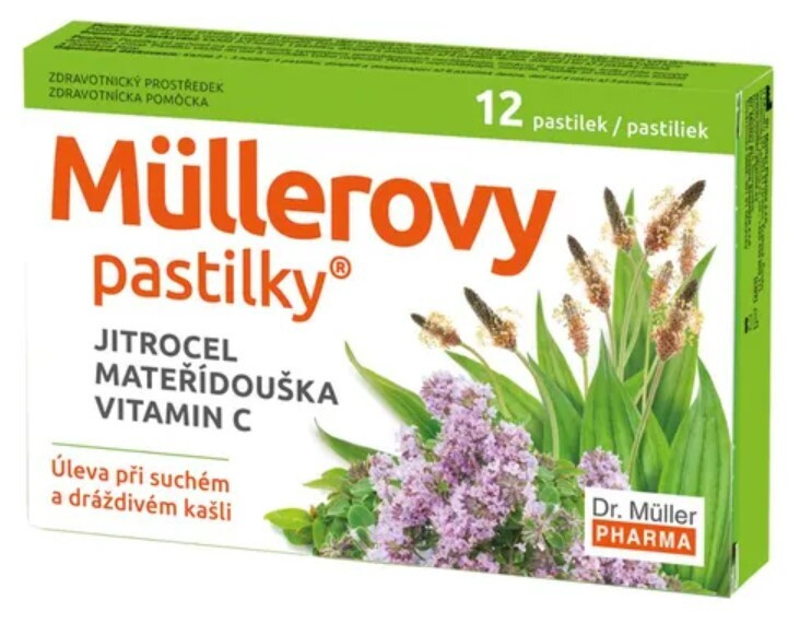 DR. MÜLLER Müllerovy pastilky s jitrocelem, mateřídouškou a vitaminem C 12 pastilek
