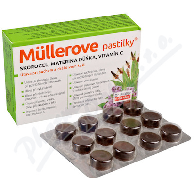 DR. MÜLLER Müllerovy pastilky s jitrocelem, mateřídouškou a vitaminem C 24 pastilek