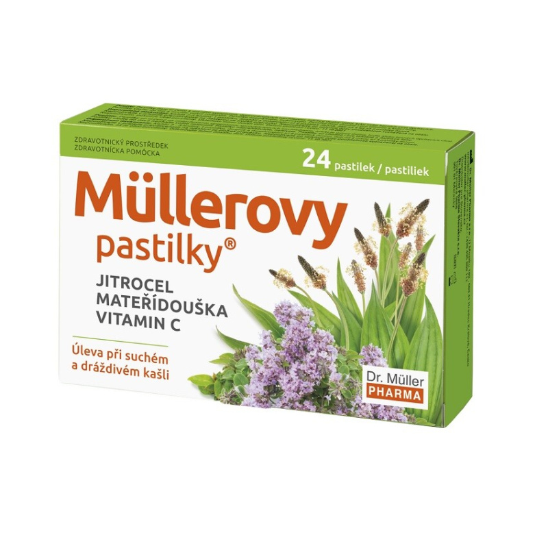 DR. MÜLLER Müllerovy pastilky s jitrocelem, mateřídouškou a vitaminem C 24 pastilek