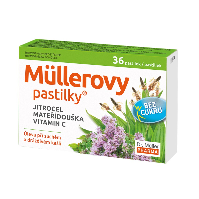 DR. MÜLLER Müllerovy pastilky s jitrocelem, mateřídouškou bez cukru 36 pastilek