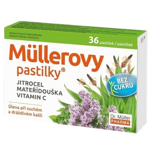 DR. MÜLLER Müllerovy pastilky s jitrocelem, mateřídouškou bez cukru 36 pastilek