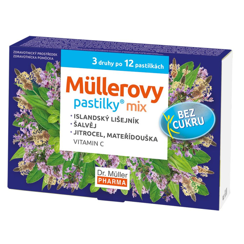 DR. MÜLLER Müllerovy pastilky mix bez cukru 3 druhy po 12 kusech ZP