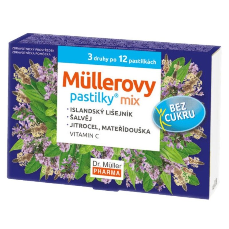 DR. MÜLLER Müllerovy pastilky mix bez cukru 3 druhy po 12 kusech ZP