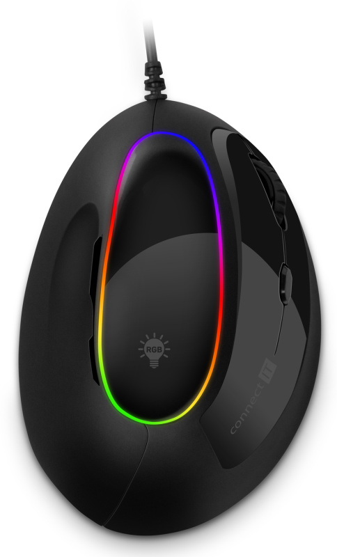 CONNECT IT GAME FOR HEALTH ergonomická vertikální myš, drátová, ČERNÁ Černá