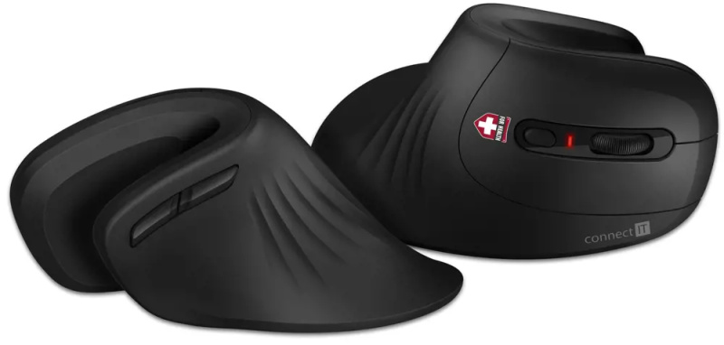 CONNECT IT FOR HEALTH ergonomická vertikální myš, (+ 1x AA baterie zdarma), bezdrátová, ČERNÁ Černá