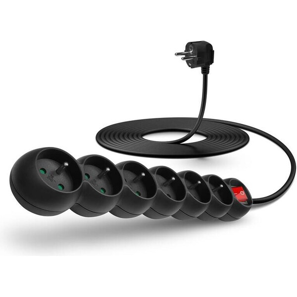 CONNECT IT prodlužovací kabel 230 V, 6 zásuvek, 5 m, s vypínačem (černý) CES-0999-BK Černá