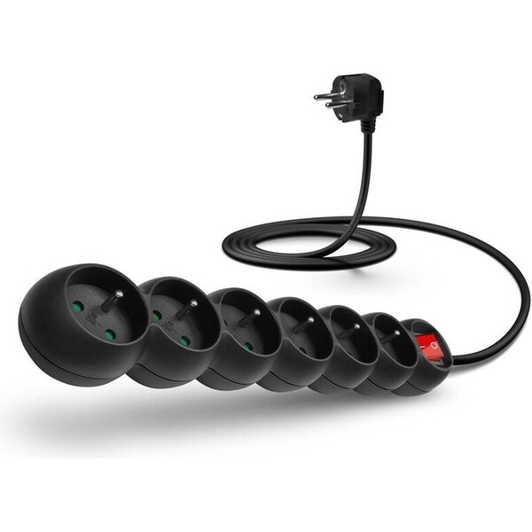 CONNECT IT prodlužovací kabel 230 V, 6 zásuvek, 2 m, s vypínačem (černý) CES-1003-BK Černá