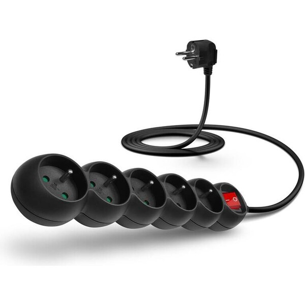 CONNECT IT prodlužovací kabel 230 V, 5 zásuvek, 2 m, s vypínačem (černý) CES-1009-BK Černá