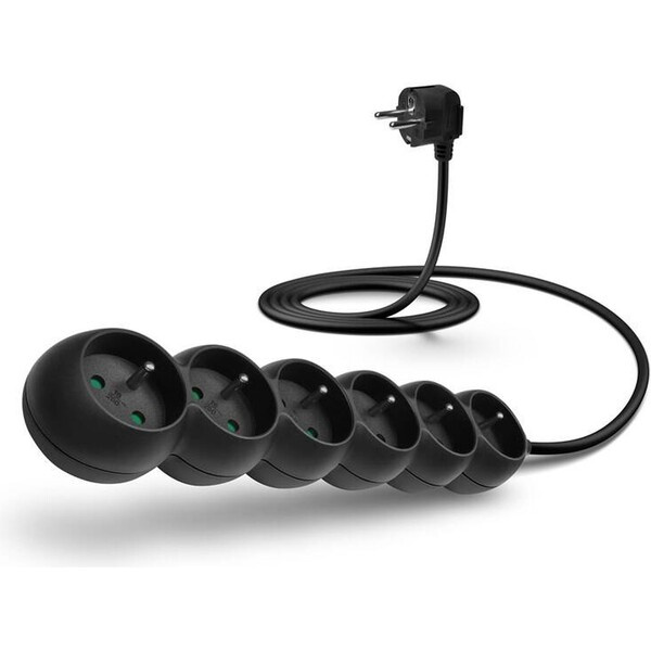 CONNECT IT prodlužovací kabel 230 V, 6 zásuvek, 2 m, bez vypínače (černý) CES-1322-BK Černá