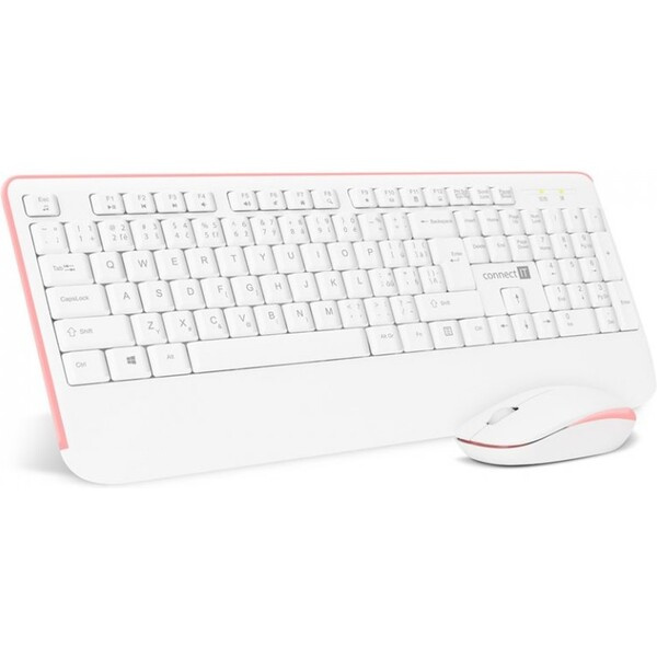 CONNECT IT Combo bezdrátová bílo-růžová klávesnice + myš, CZ + SK layout