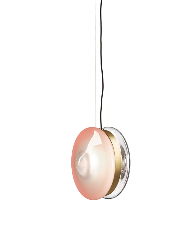 Bomma Luxusní závěsné svítidlo Orbital ⌀ 36 cm Povrch Montury: Patinovaná zlatá, Barva skla: Čirá + růžová