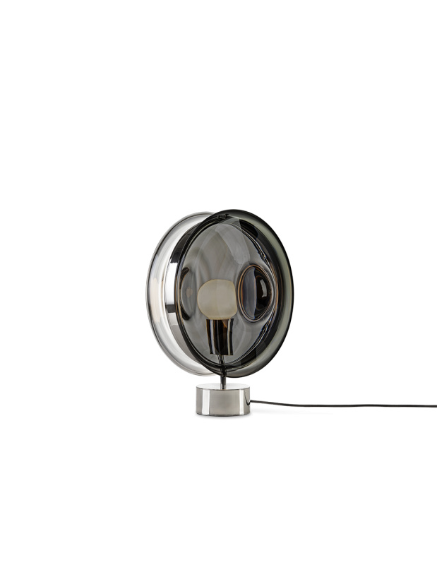 Luxusní stolní lampa Bomma Orbital Povrch Montury: Stříbrná, Barva skla: Čirá + Kouřová
