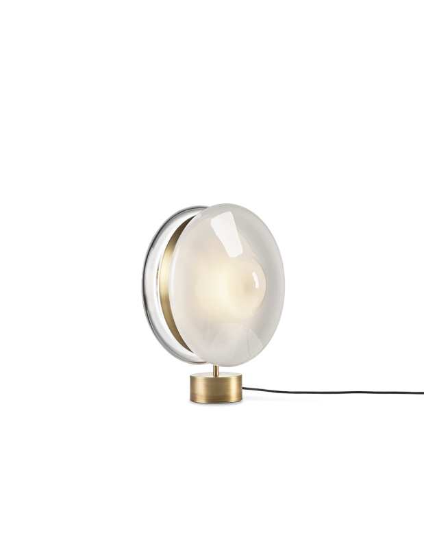 Luxusní stolní lampa Bomma Orbital Povrch Montury: Patinovaná zlatá, Barva skla: Čirá + Měsíční bílá