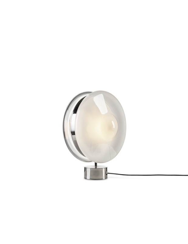 Luxusní stolní lampa Bomma Orbital Povrch Montury: Stříbrná, Barva skla: Čirá + Měsíční bílá