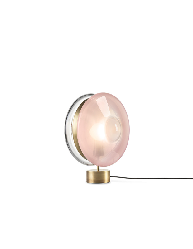 Luxusní stolní lampa Bomma Orbital Povrch Montury: Patinovaná zlatá, Barva skla: Čirá + růžová
