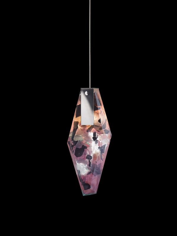 Bomma Luxusní závěsné svítidlo Fragments s baldachýnem, large Povrch Montury: Antracit, Barva skla: Flamingo mint