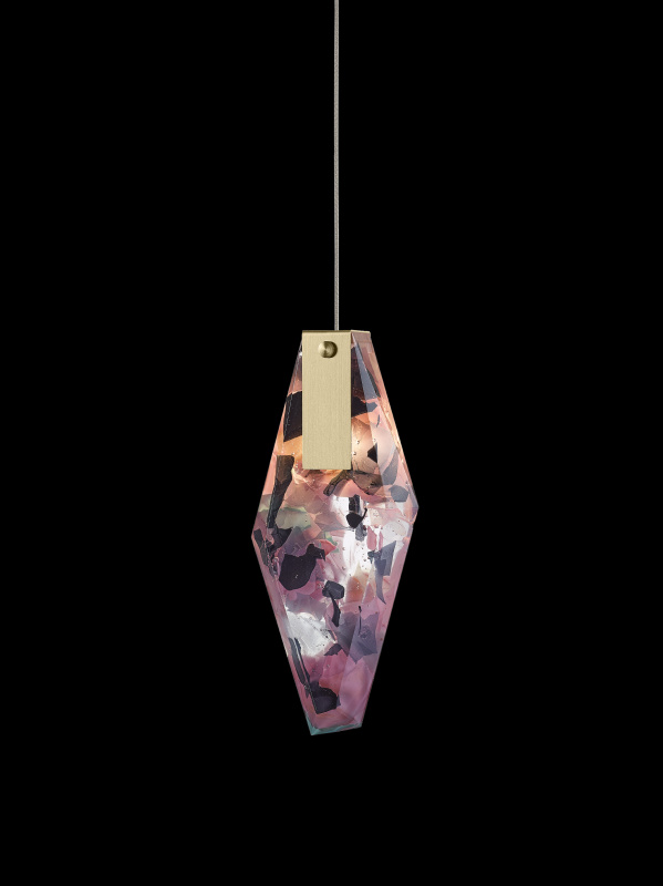 Bomma Luxusní závěsné svítidlo Fragments s baldachýnem, large Povrch Montury: Broušená zlatá, Barva skla: Flamingo mint