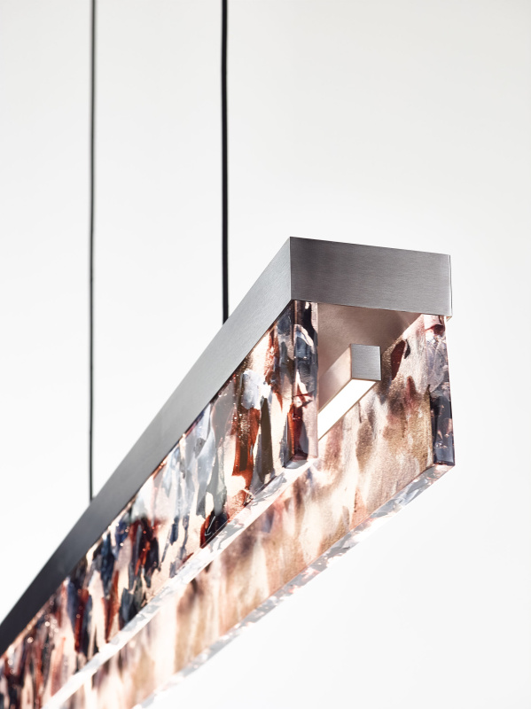 Bomma Luxusní LED závěsné svítidlo Fragment line, bez baldachýnu Stmívání, řízení: Casambi, Povrch Montury: Kartáčovaná stříbrná, Barva skla: Černá