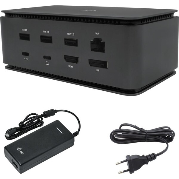 i-Tec USB4 Metal Docking station Dual 4K HDMI DP with Power Delivery 80 W + i-tec Universal Charger  Černá