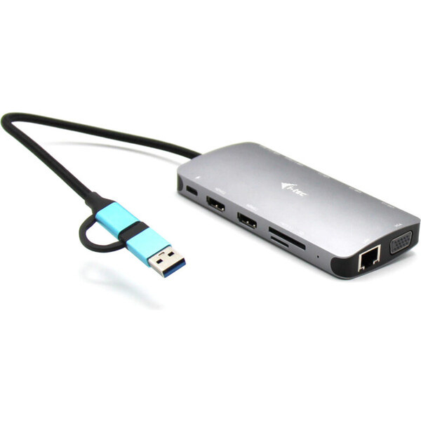 i-Tec USB 3.0 USB-C/Thunderbolt 3x Display Metal Nano Dock with LAN + Power Delivery 100 W CANANOTDO Stříbrná