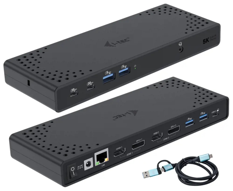 i-tec USB 3.0 / USB-C / Thunderbolt Dual Display dokovací stanice s PD 100W Černá