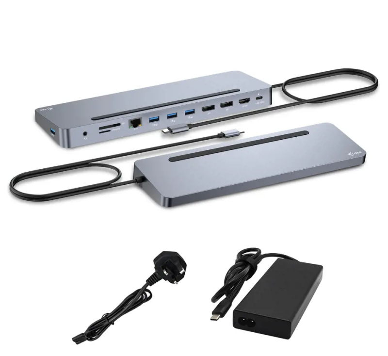 i-tec USB-C Metal Ergonomic 4K 3x Display dokovací stanice s PD 100W + i-tec nabíječka 100W Šedá