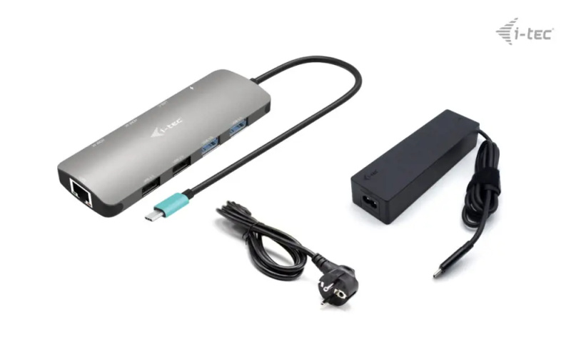 i-tec USB-C Metal Nano 2x HDMI dokovací stanice + nabíječka Stříbrná