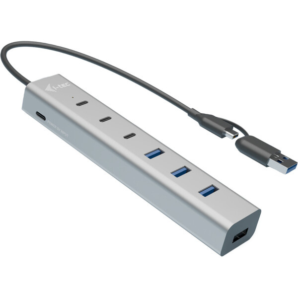 i-tec USB-C/USB-A Hub 7v1 stříbrný Stříbrná