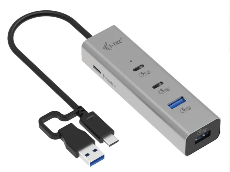 i-tec USB Hub 4v1 PD 85W stříbrný Stříbrná