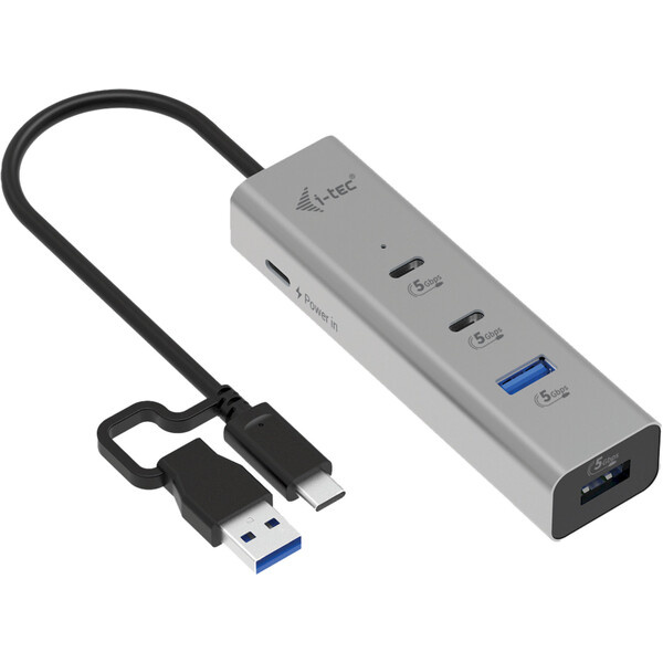 i-tec USB Hub 4v1 PD 85W stříbrný Stříbrná