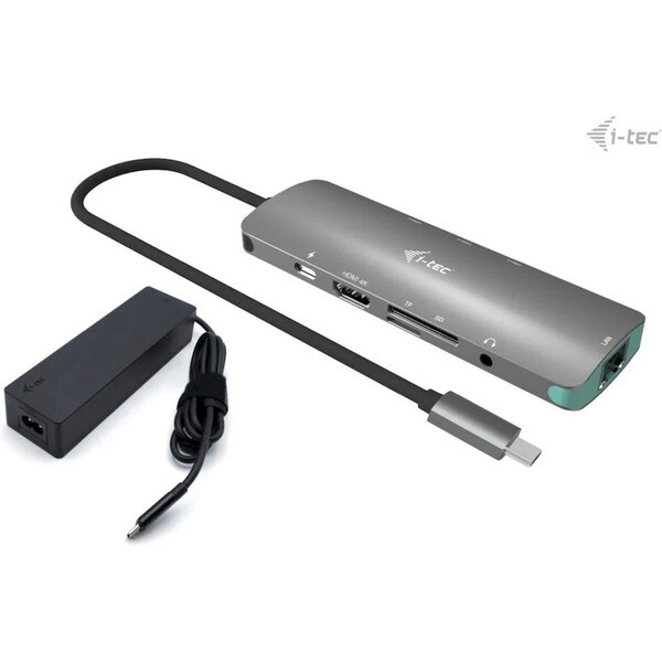i-tec USB-C Metal Nano dokovací stanice 4K HDMI LAN + nabíječka Stříbrná