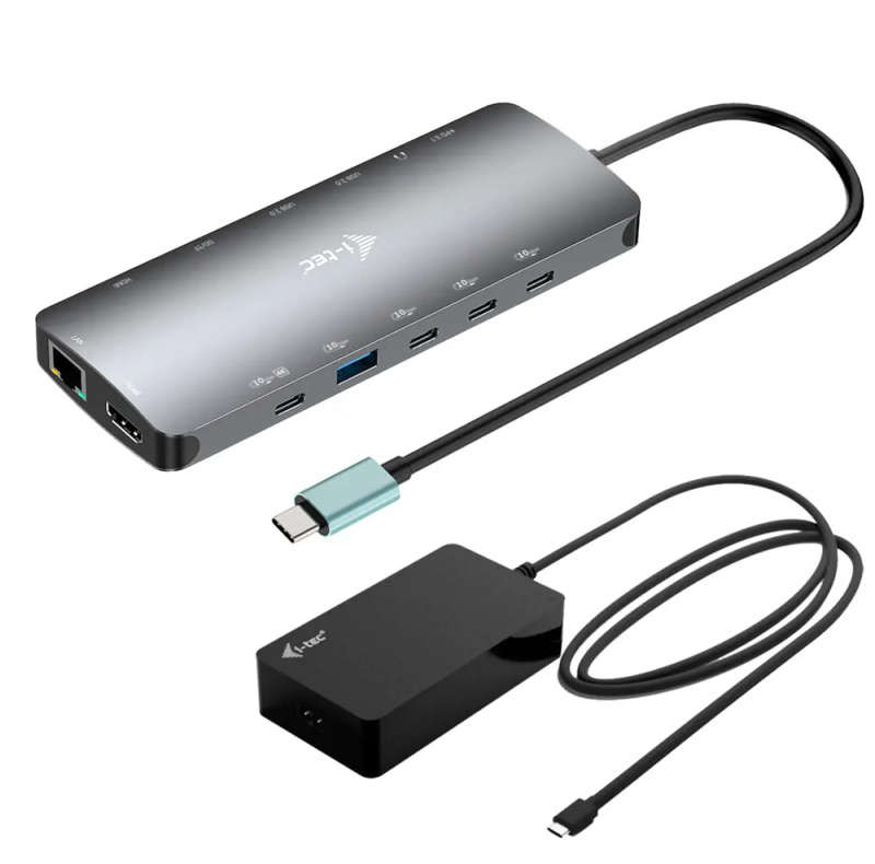 i-tec USB-C Metal Nano 3x Display Dock 2x HDMI 1x USB-C video dokovací stanice + nabíječka Stříbrná