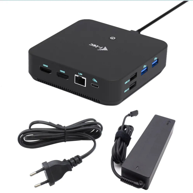 i-tec USB-C DP Dual HDMI dokovací stanice + nabíječka Černá