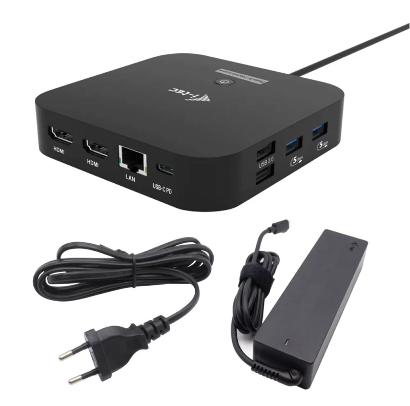 i-tec USB-C Dual HDMI dokovací stanice + nabíječka Černá