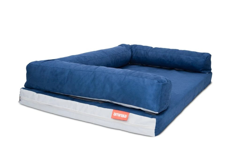 Aminela pelíšek s okrajem 80x60cm Half and Half modrá/světle šedá