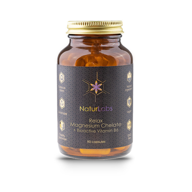 NaturLabs Relax Hořčík Chelát bisglycinát + Bioaktivní Vitamin B6 90 kapslí