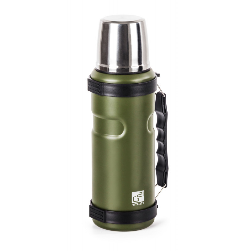 G21 Termoska na pití 1000 ml, khaki zelená s rukojetí
