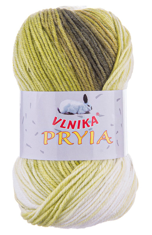 Pletací příze Vlnika  PRYIA 107 bílo-zelená, melírovaná, 100g/245m