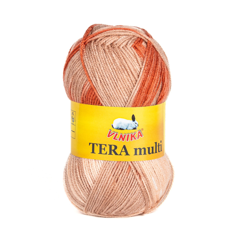 Pletací příze Vlnika TERA MULTI 823 terra-lososová, melírovaná, 100g/300m