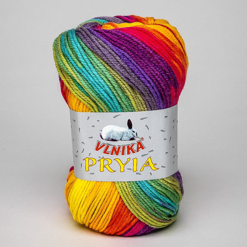 Pletací příze Vlnika  PRYIA 122 duhová fialovo-tyrkysová, melírovaná, 100g/245m