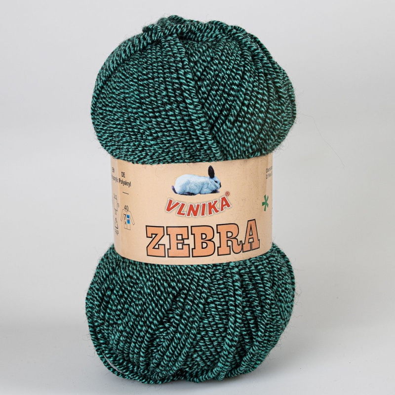Pletací příze Vlnika ZEBRA 422 tmavá zelená, melírovaná, 100g/195m