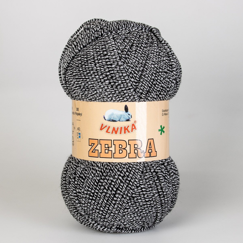Pletací příze Vlnika ZEBRA 425 černá, melírovaná, 100g/195m