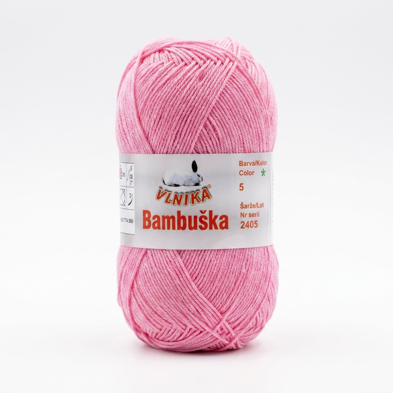Pletací / háčkovací příze Vlnika BAMBUŠKA 05 růžová, klasická, bambusová, 50g/205m