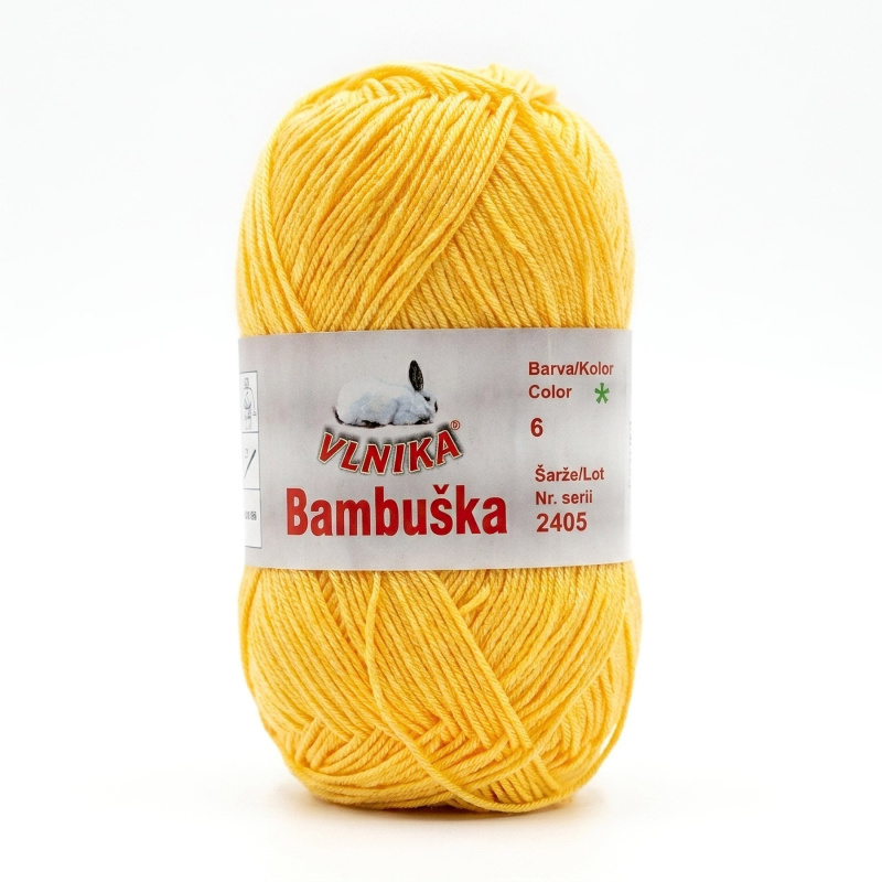 Pletací / háčkovací příze Vlnika BAMBUŠKA 06 žlutá, klasická, bambusová, 50g/205m